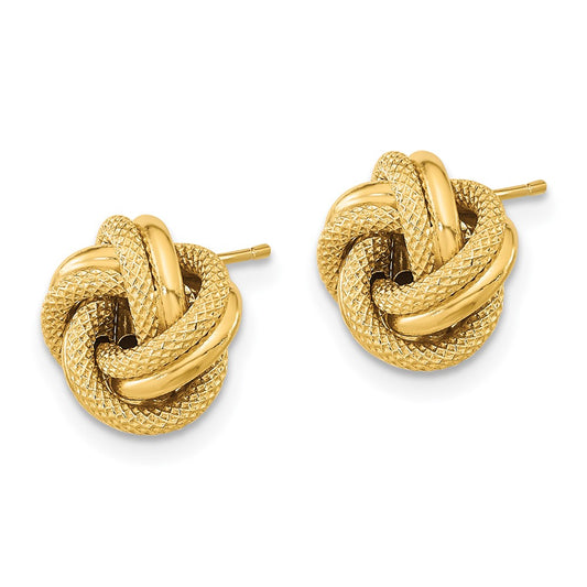 14K Yellow Gold Polished Textured Double Love Knot Post Earrings