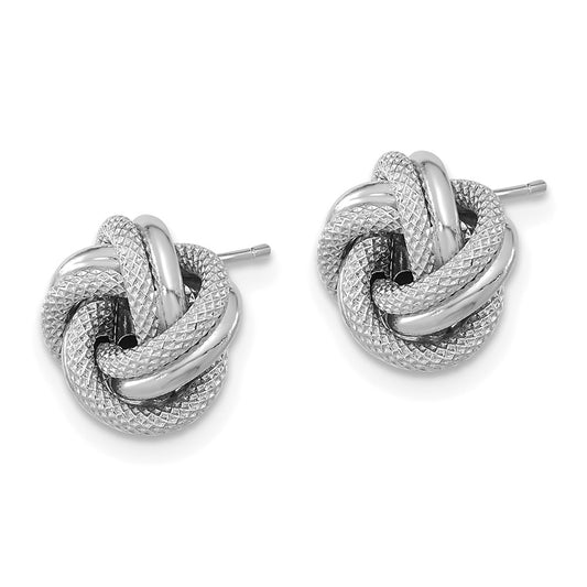 14K White Gold Polished Textured Double Love Knot Post Earrings