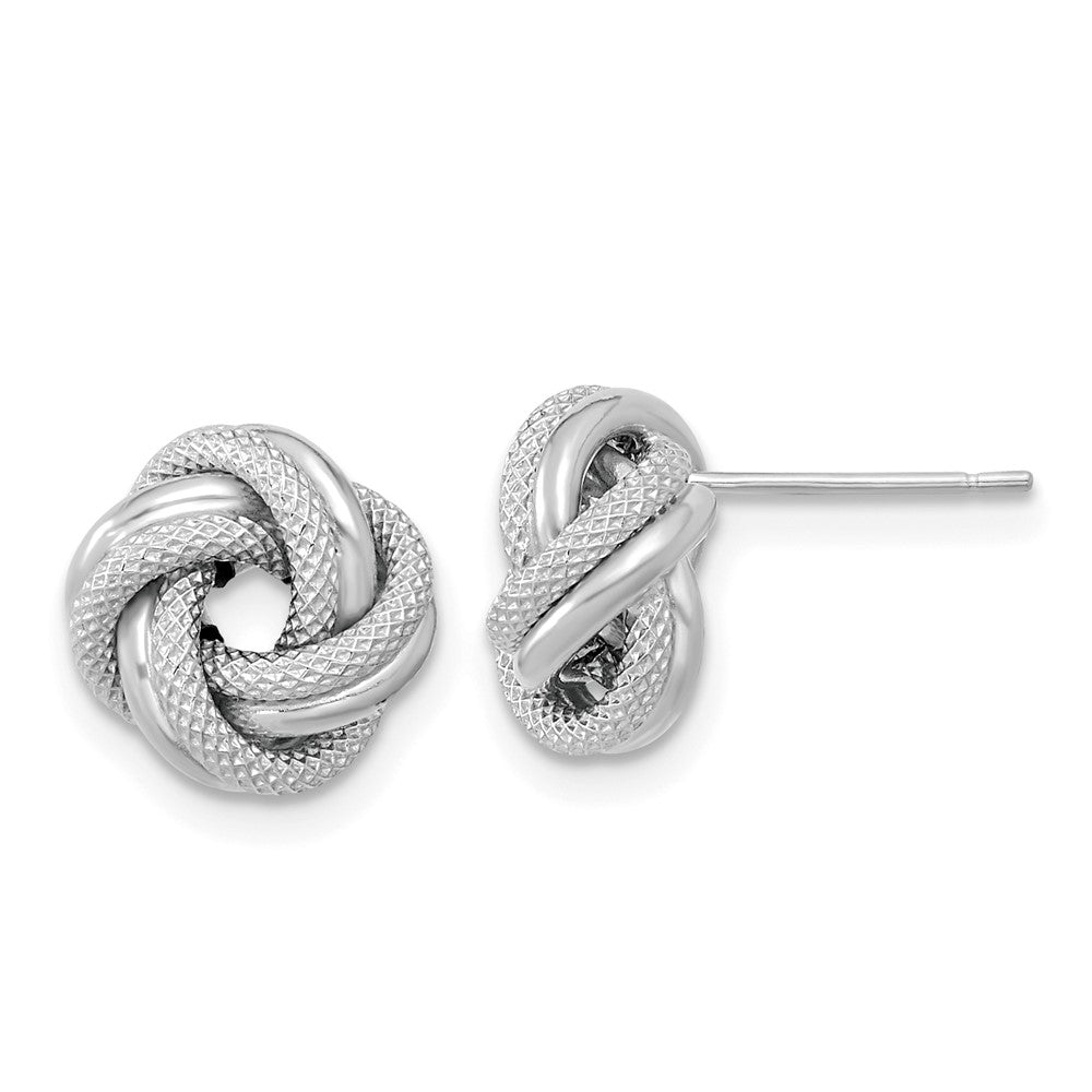 14K White Gold Polished Textured Double Love Knot Post Earrings