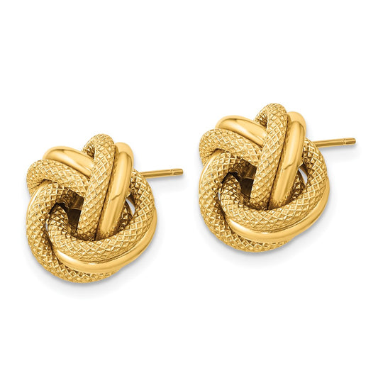 14K Yellow Gold Polished Textured Double Love Knot Post Earrings