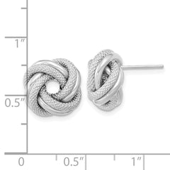 14K White Gold Polished Textured Double Love Knot Post Earrings