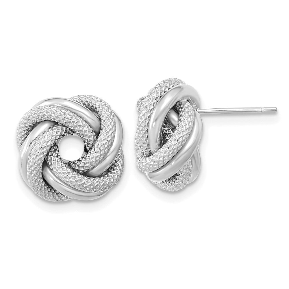 14K White Gold Polished Textured Double Love Knot Post Earrings