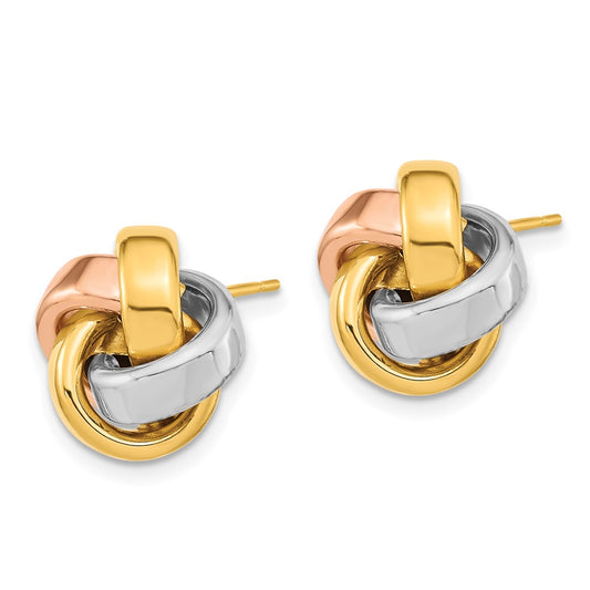 14K Tri-Color Gold Polished Love Knot Post Earrings