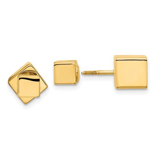 14K Yellow Gold 5mm 7mm Cube Front & Back Post Screwback Earrings