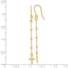 14K Yellow Gold Polished Cross Dangle Shepherd Hook Earrings