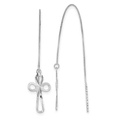 14K White Gold Polished Diamond-cut Box Chain with Cross Threader Earrings