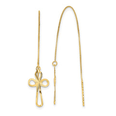 14K Yellow Gold Polished Diamond-cut Box Chain with Cross Threader Earrings