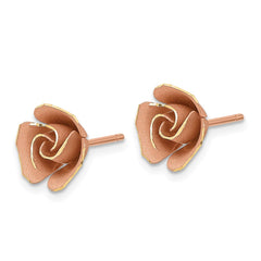 14K Rose Gold Satin Finish Diamond-cut Rose Flower Post Earrings