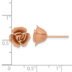 14K Rose Gold Satin Finish Diamond-cut Rose Flower Post Earrings