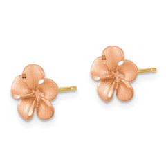 14K Rose Gold Diamond-cut Plumeria with Yellow Gold Post Earrings