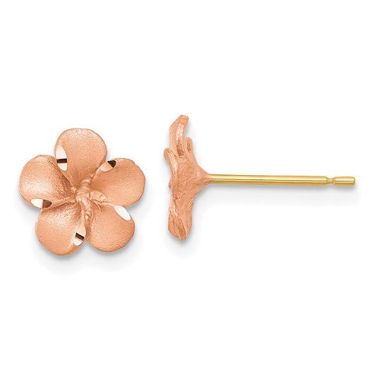 14K Rose Gold Diamond-cut Plumeria with Yellow Gold Post Earrings