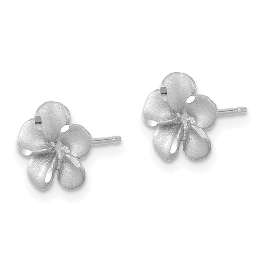 14K White Gold Satin Diamond-cut Plumeria Post Earrings