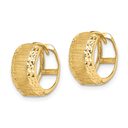 14K Yellow Gold Diamond-cut and Textured Hoop Earrings