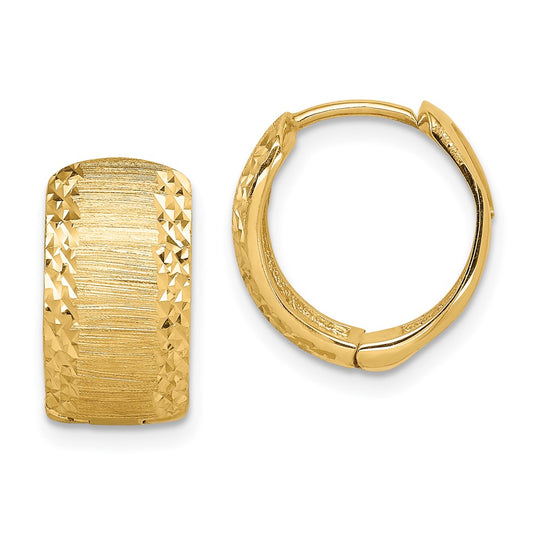 14K Yellow Gold Diamond-cut and Textured Hoop Earrings