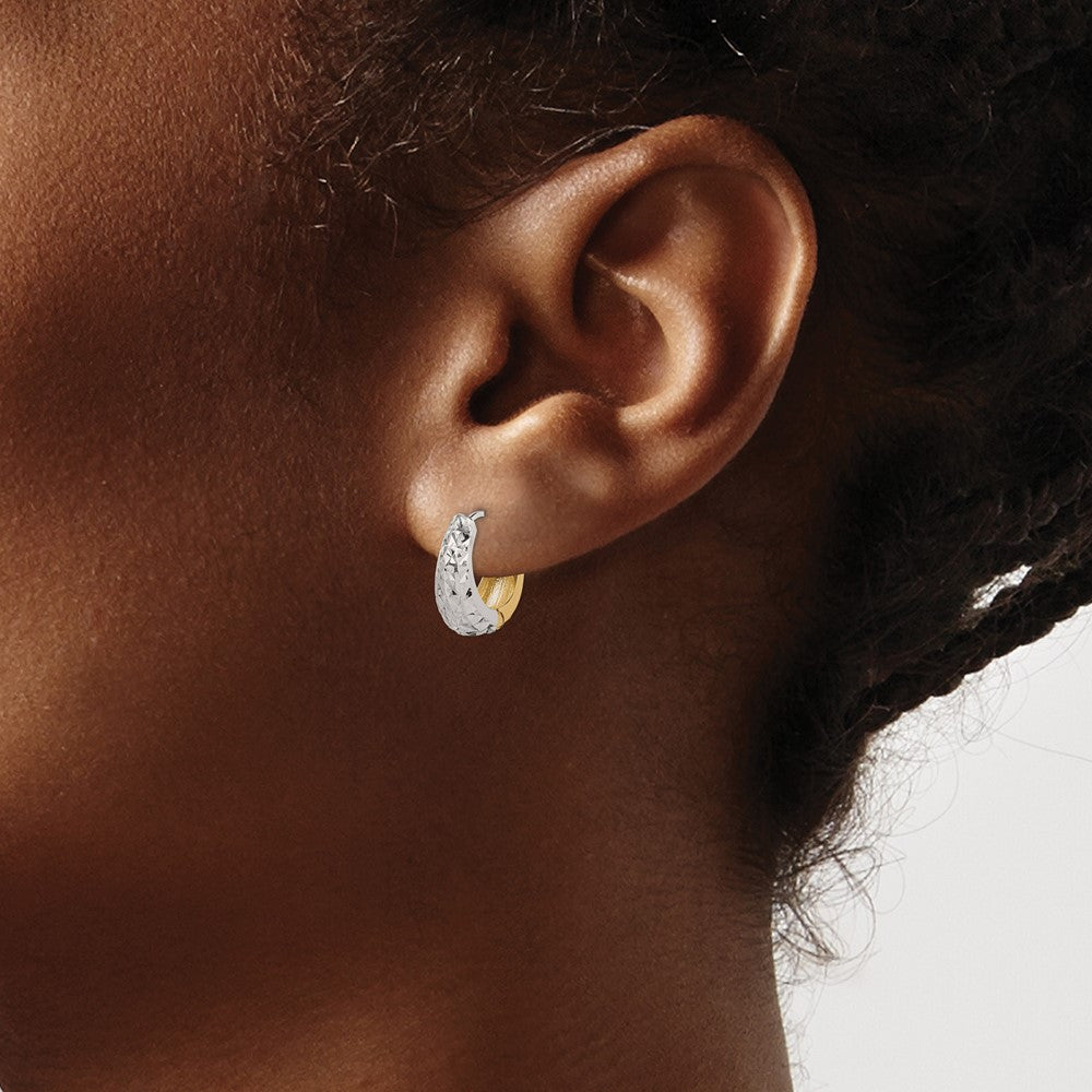 14K Two-Tone Gold Textured Hoop Earrings