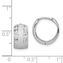 14K White Gold Diamond-cut Textured Hoop Earrings