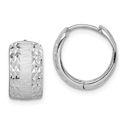 14K White Gold Diamond-cut Textured Hoop Earrings