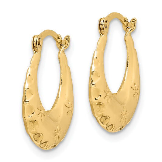 14K Yellow Gold Textured Stamped Hoop Earrings