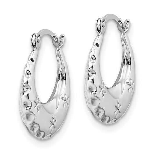 14K White Gold Textured Stamped Hoop Earrings