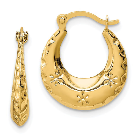 14K Yellow Gold Textured Stamped Hoop Earrings