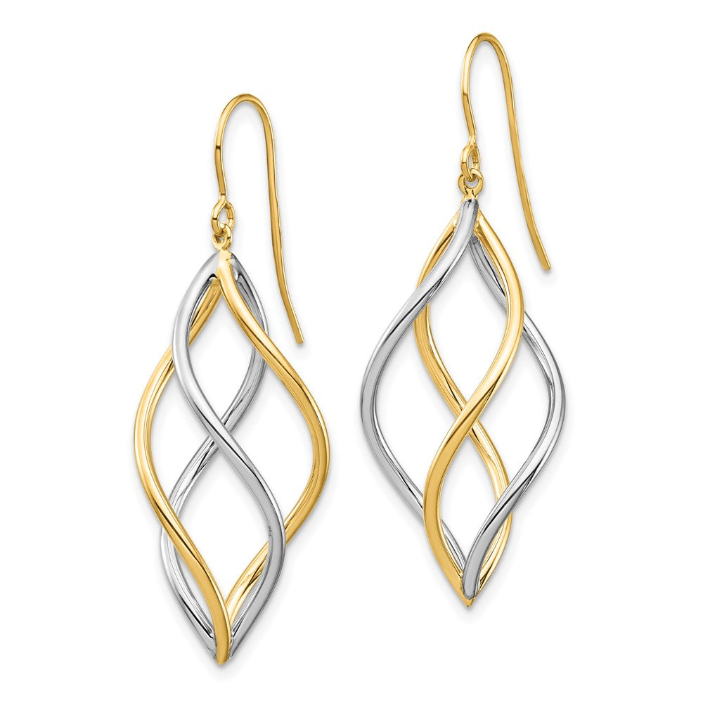 14K Two-Tone Gold Twisted Polished Dangle Shepherd Hook Earrings