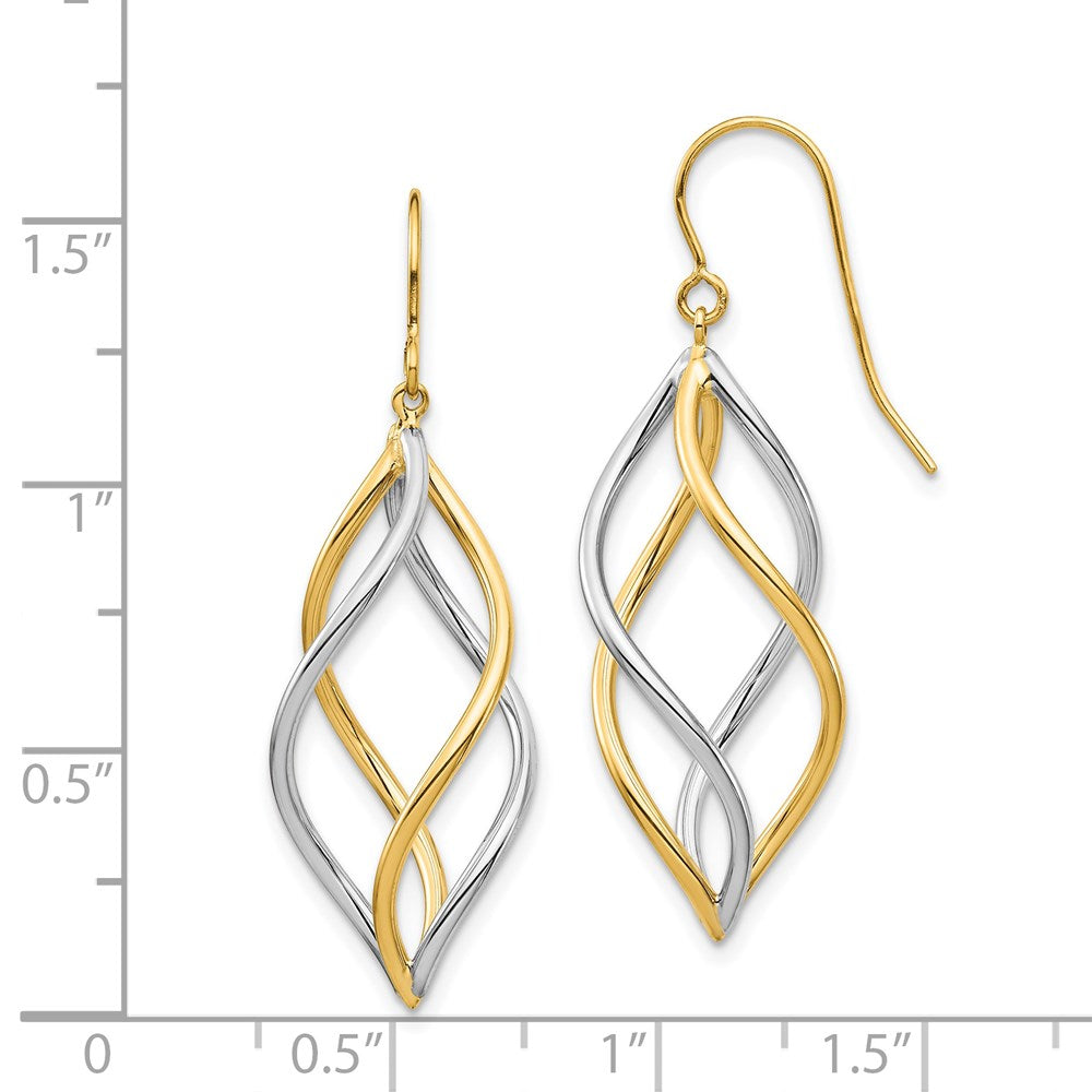 14K Two-Tone Gold Twisted Polished Dangle Shepherd Hook Earrings