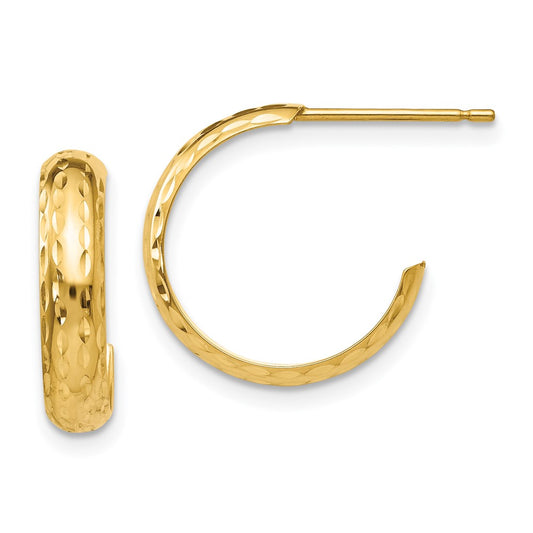 14K Yellow Gold Diamond-cut 3.5mm J-Hoop Earrings