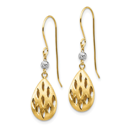 14K Two-Tone Gold Diamond-cut Teardrop Dangle Earrings