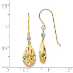 14K Two-Tone Gold Diamond-cut Teardrop Dangle Earrings
