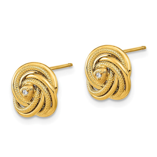 14K Yellow Gold Polished & Textured CZ Love Knot Earrings