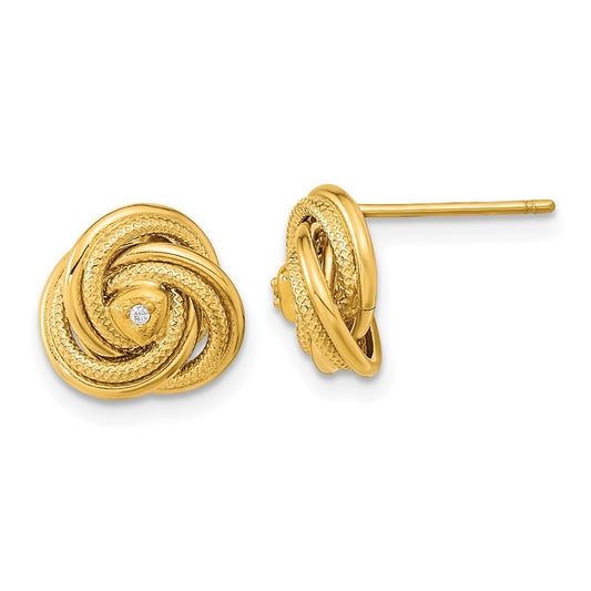 14K Yellow Gold Polished & Textured CZ Love Knot Earrings