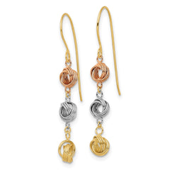 14K Tri-Color Gold Love Knot Dangle Earrings