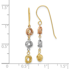 14K Tri-Color Gold Love Knot Dangle Earrings