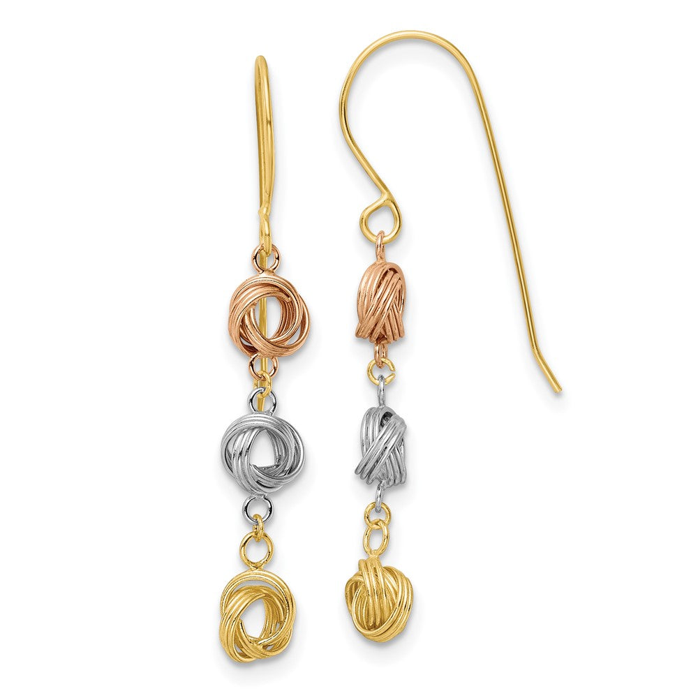 14K Tri-Color Gold Love Knot Dangle Earrings