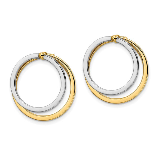 14K Two-Tone Gold Circle Front and Back Post Earrings