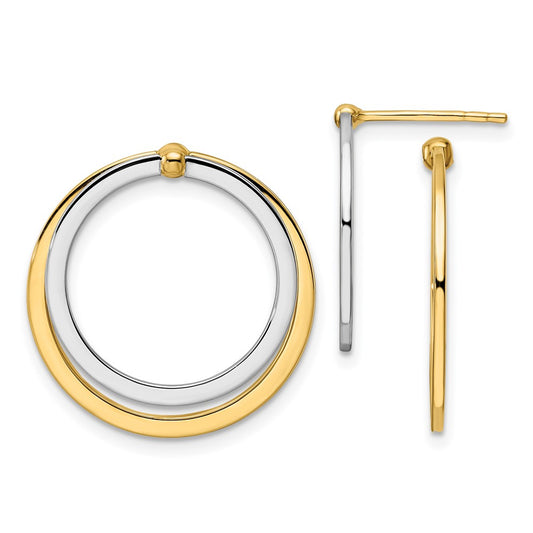 14K Two-Tone Gold Circle Front and Back Post Earrings