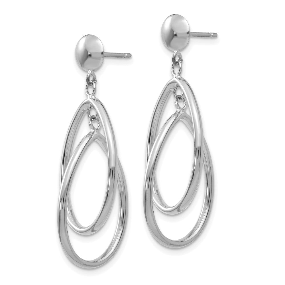 14K White Gold Polished Oval Dangle Post Earrings