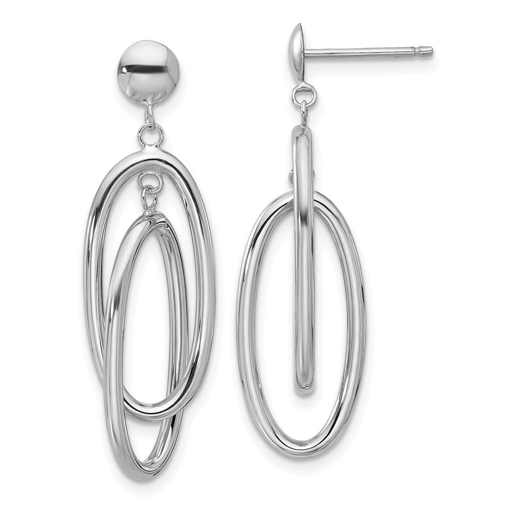 14K White Gold Double Oval Dangle Post Earrings