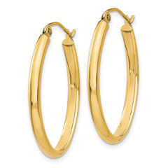 14K Yellow Gold 3mm Oval Hoop Earrings