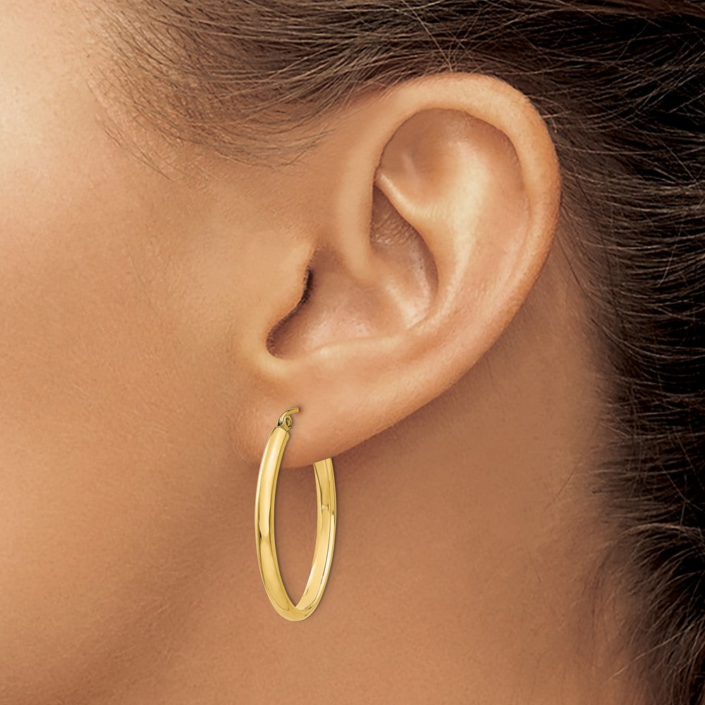 14K Yellow Gold 3mm Oval Hoop Earrings