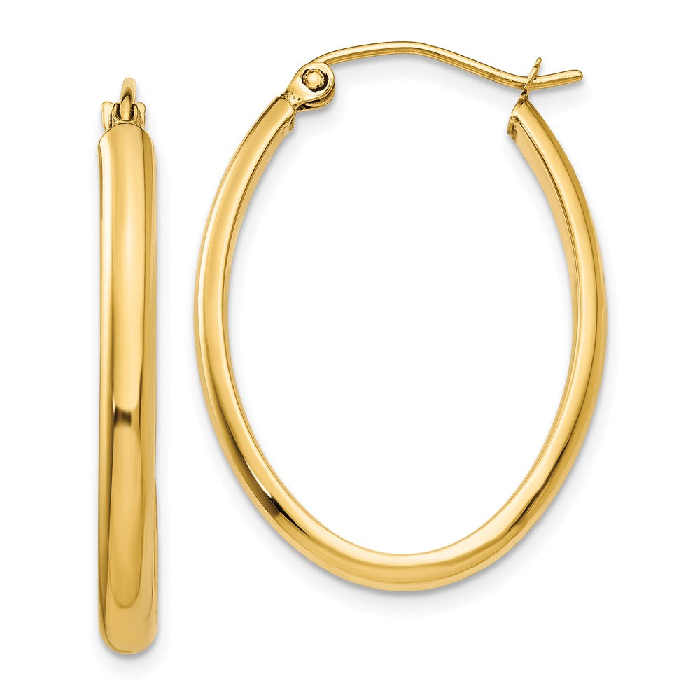 14K Yellow Gold 3mm Oval Hoop Earrings