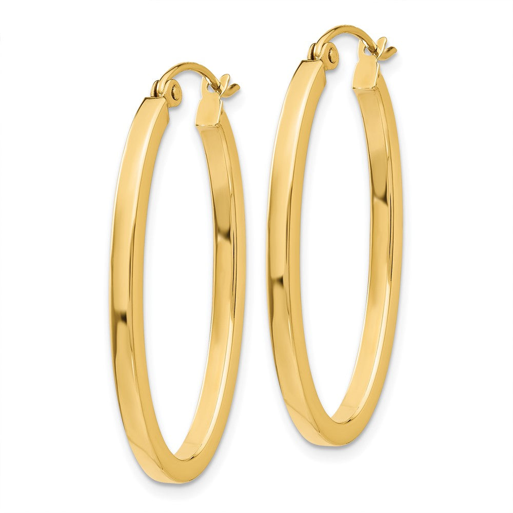 14K Yellow Gold 2mm Oval Hoop Earrings