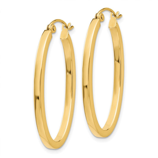 14K Yellow Gold 2mm Oval Hoop Earrings