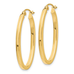 14K Yellow Gold 2mm Oval Hoop Earrings