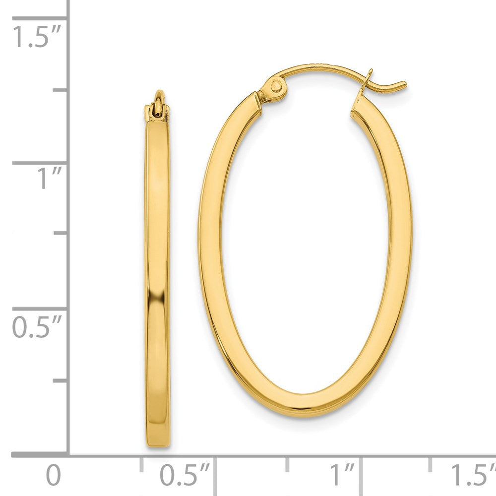 14K Yellow Gold 2mm Oval Hoop Earrings