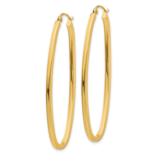 14K Yellow Gold 2mm Large Oval Hoop Earrings