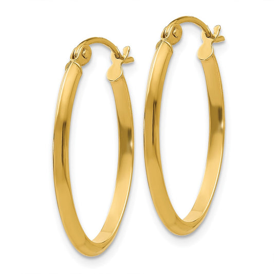 14K Yellow Gold 2mm Oval Hoop Earrings