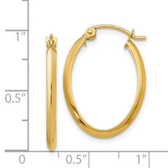 14K Yellow Gold 2mm Oval Hoop Earrings