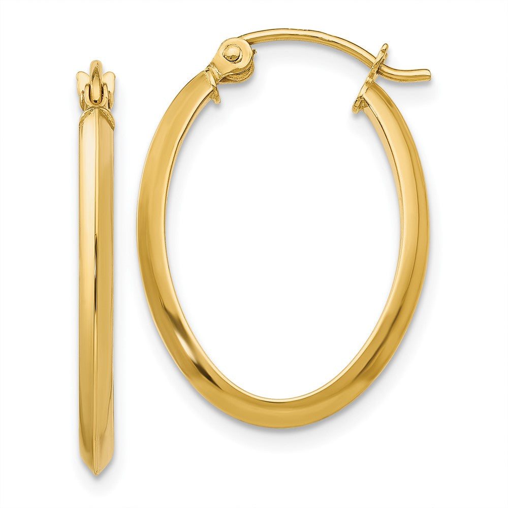 14K Yellow Gold 2mm Oval Hoop Earrings