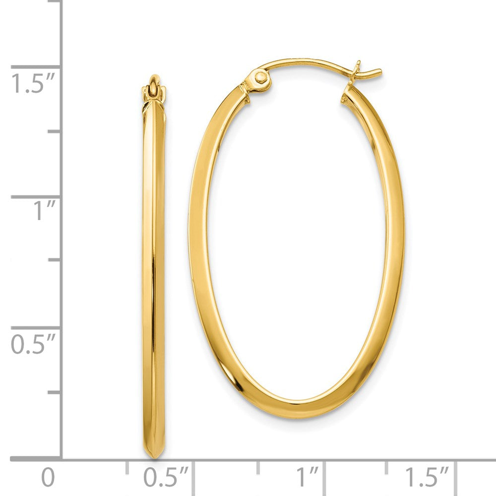 14K Yellow Gold 2mm Oval Hoop Earrings